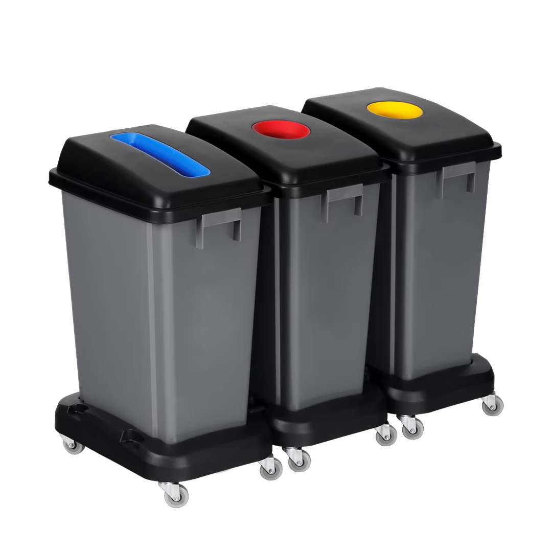 3-Compartment-Recycling-Bin-Plastic-with-Wheel-Base 3-Compartment-Recycling-Bin-Plastic-with-Wheel-Base