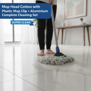 Mop Head Cotton with Plastic Mop Clip + Aluminium Handle – Complete Cleaning Set