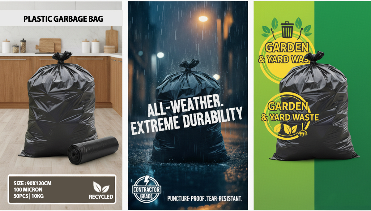 plastic-garbage-bag-color-black-2 Plastic Garbage Bag, Black Color – Size: 90x120cm, 100 micron, 1x10Kg – (50pcs/10Kg)