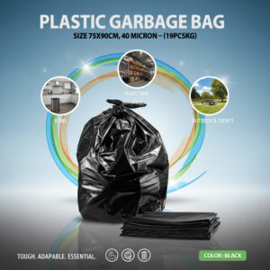 Plastic Garbage Bag, Black Color –Size: 75x90cm, 40 micron – (19pcs/Kg)