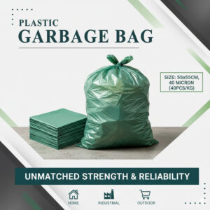 Plastic Garbage Bag, Green Color – Size: 55x55cm, 40 micron