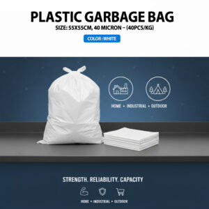 Plastic Garbage Bag, White Color – Size: 55x55cm, 40 micron – (40pcs/Kg)