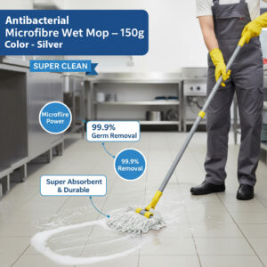 Antibacterial Microfibre Wet Mop – 150g | Silver (101750)