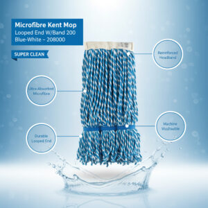 Microfibre Kent Mop – Looped End with Band (200g) | Blue & White – Model 208000