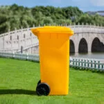 120ltr–yellow–garbage-drums-with-lid-wheels