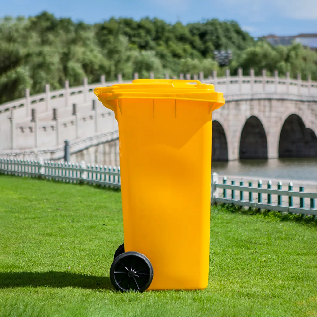 120Ltr - Yellow - Garbage Drums with Lid + Wheels
