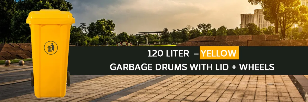 120Ltr - Yellow - Garbage Drums with Lid + Wheels