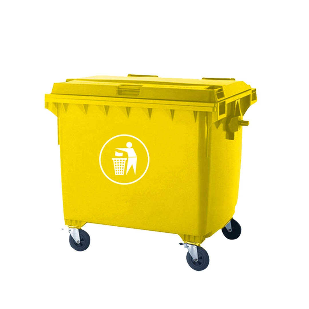 Yellow-Garbage-Container-with-Lid-and-Wheels-1100Liter 1100 Liter – Yellow – Garbage Container with Lid and Wheels