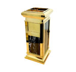 Luxury Marble Waste Bin with Golden Metal Base & Ashtray – Hotel-Style Trash Can