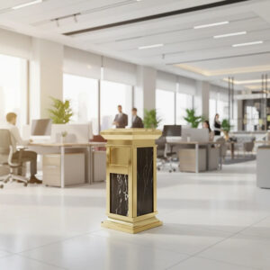 Luxury Marble Waste Bin with Golden Metal Base & Ashtray – Hotel-Style Trash Can