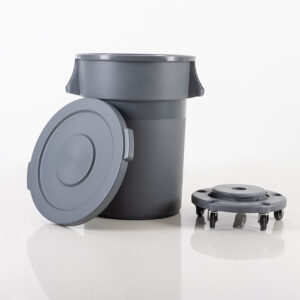Circular Garbage Container with Cover & Wheel Base