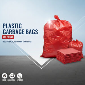 Plastic Garbage Bag, Red Color – Size: 55x55cm, 40 micron